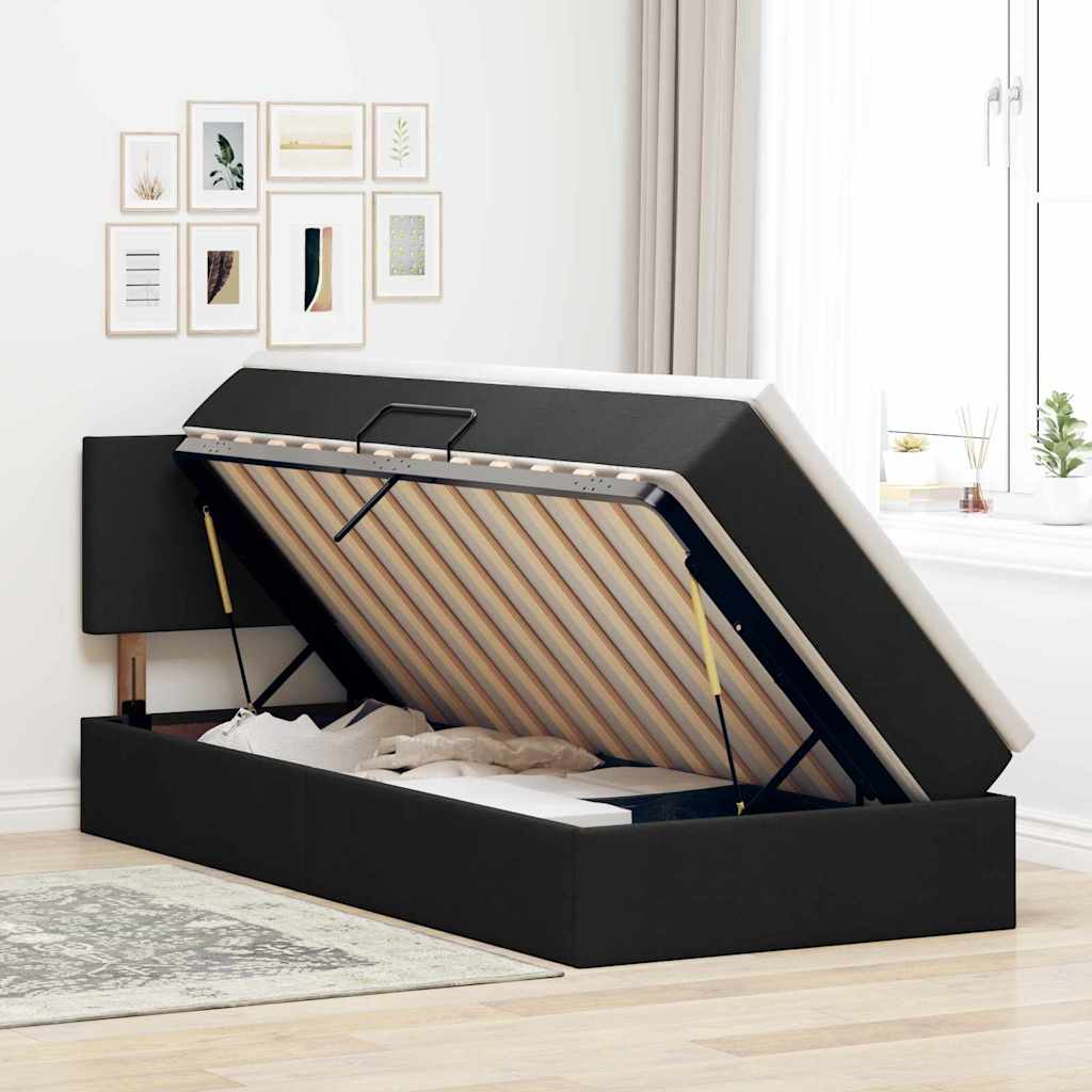 vidaXL LED Κρεβάτι αποθήκευσης με στρώμα Μαύρο 100 x 200 cm Ύφασμα