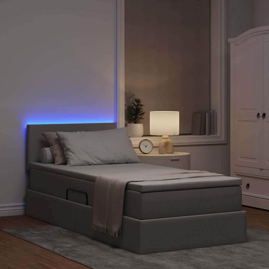 vidaXL LED Κρεβάτι αποθήκευσης με στρώμα Taupe 100 x 200 cm Ύφασμα