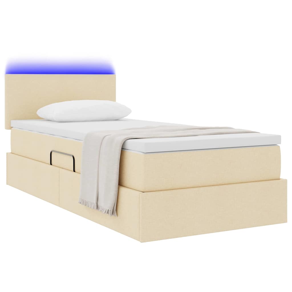 vidaXL LED Κρεβάτι αποθήκευσης με στρώμα Κρέμ 100 x 200 cm Ύφασμα