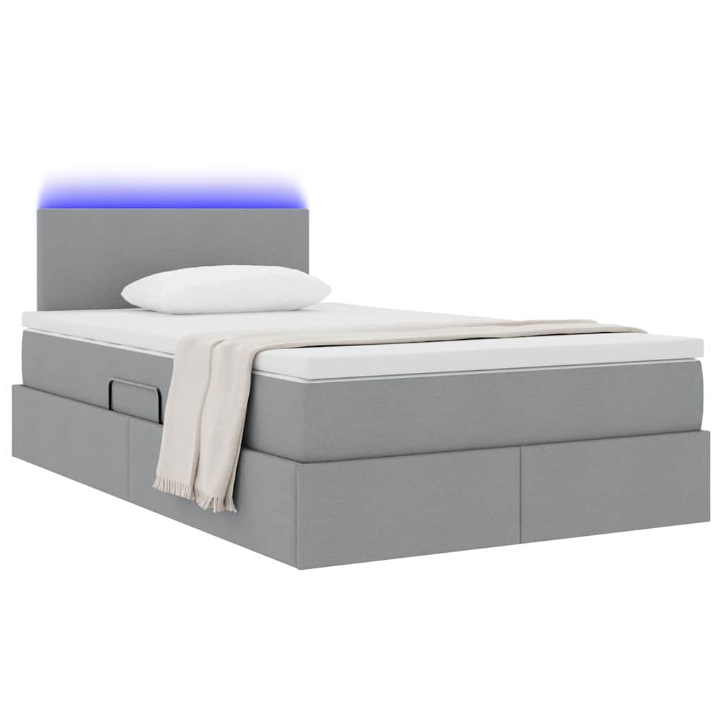 vidaXL LED Κρεβάτι αποθήκευσης με στρώμα Ανοιχτό γκρι 120 x 190 cm
