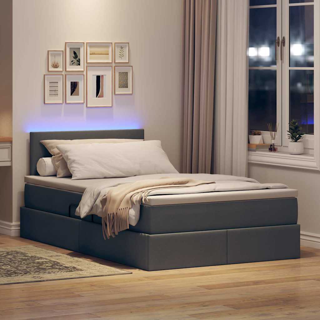 vidaXL LED Κρεβάτι αποθήκευσης με στρώμα Σκούρο Γκρι 120 x 200 cm
