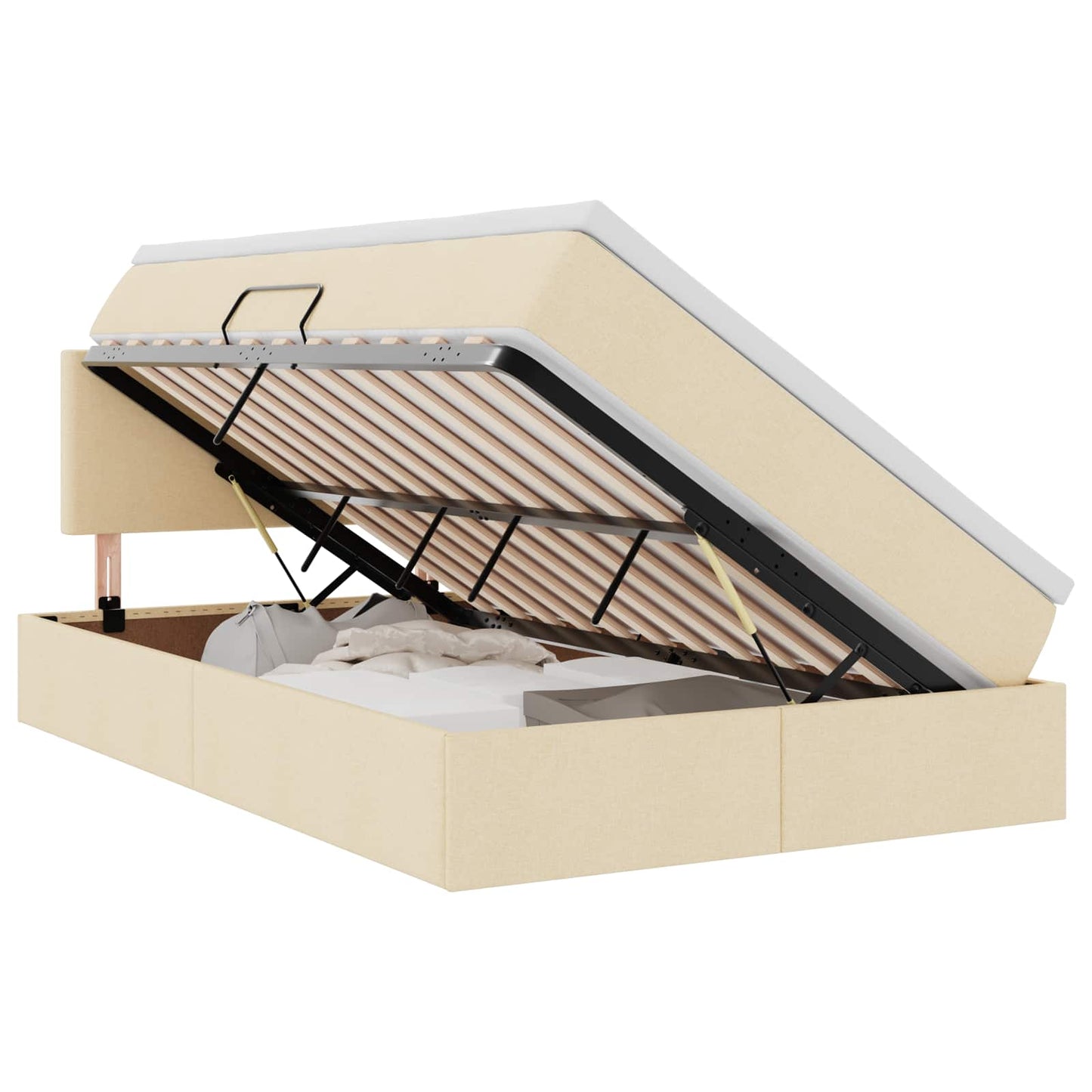 vidaXL LED Κρεβάτι αποθήκευσης με στρώμα Κρέμ 120 x 200 cm Ύφασμα