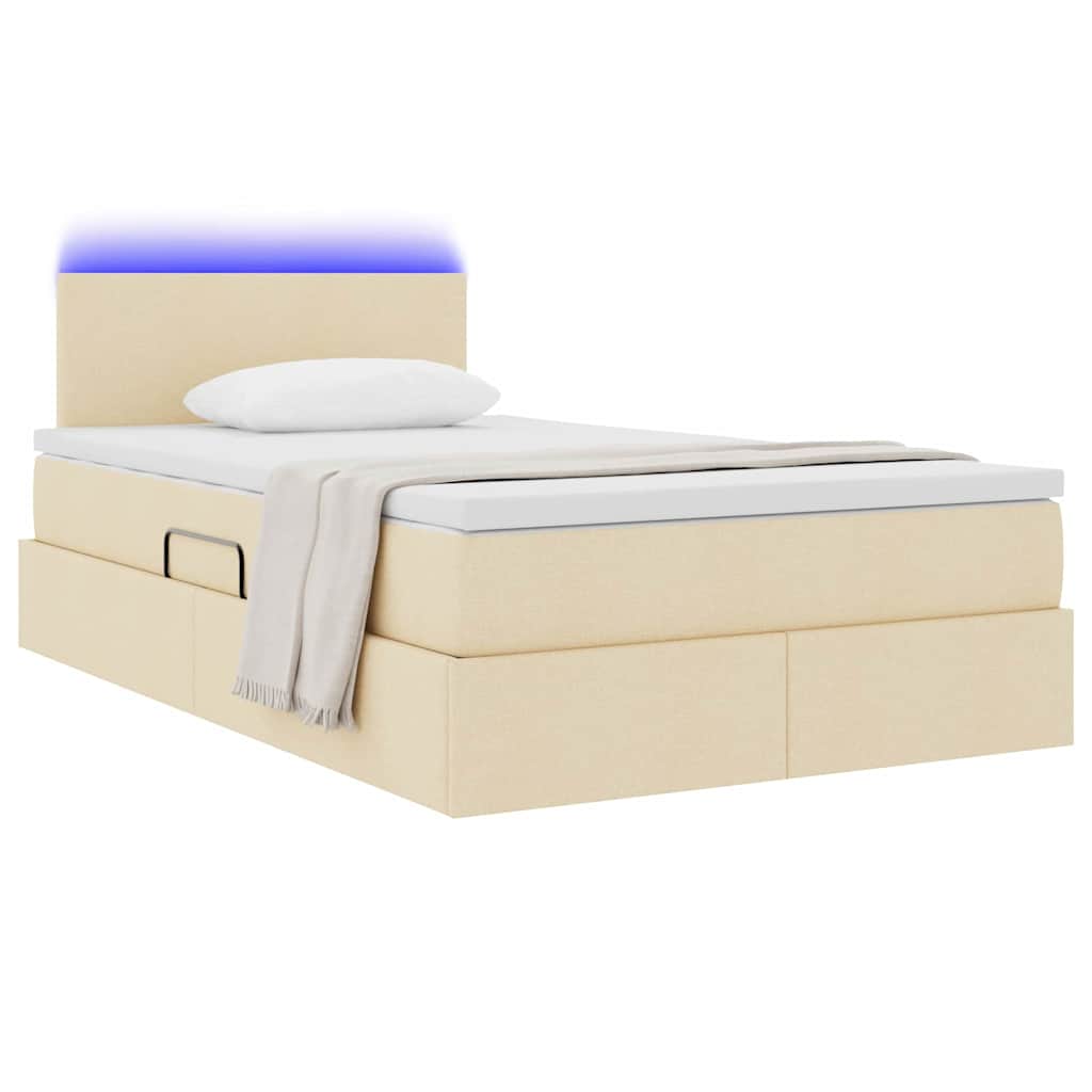 vidaXL LED Κρεβάτι αποθήκευσης με στρώμα Κρέμ 120 x 200 cm Ύφασμα