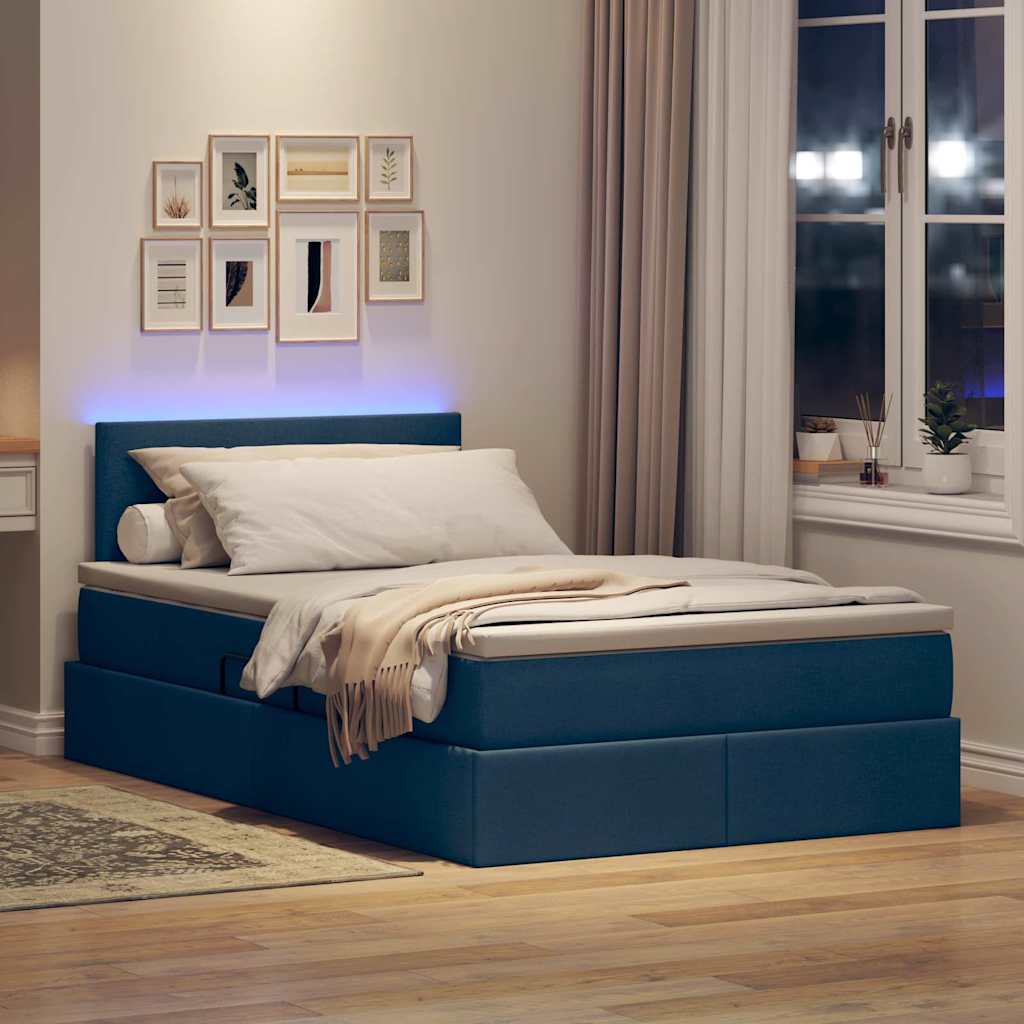 vidaXL LED Κρεβάτι αποθήκευσης με στρώμα Μπλε 120 x 200 cm Ύφασμα