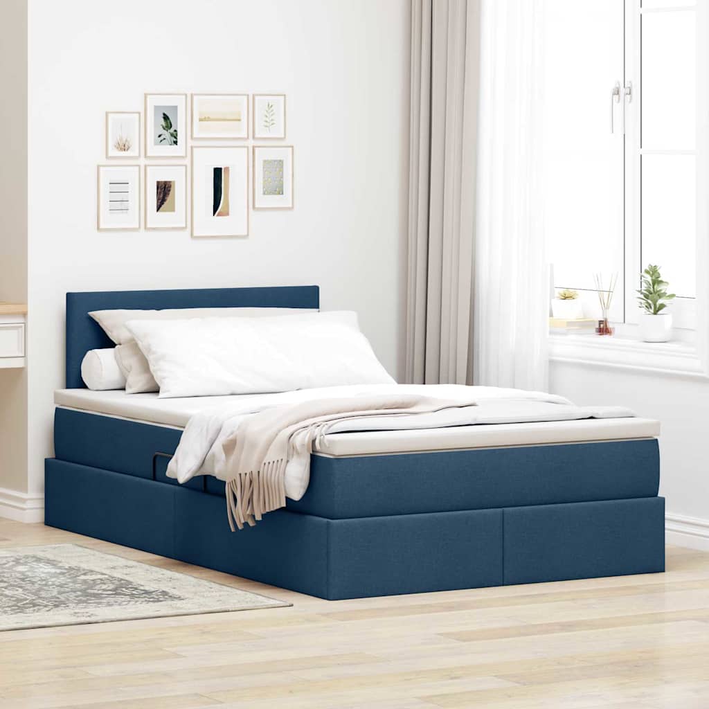 vidaXL LED Κρεβάτι αποθήκευσης με στρώμα Μπλε 120 x 200 cm Ύφασμα