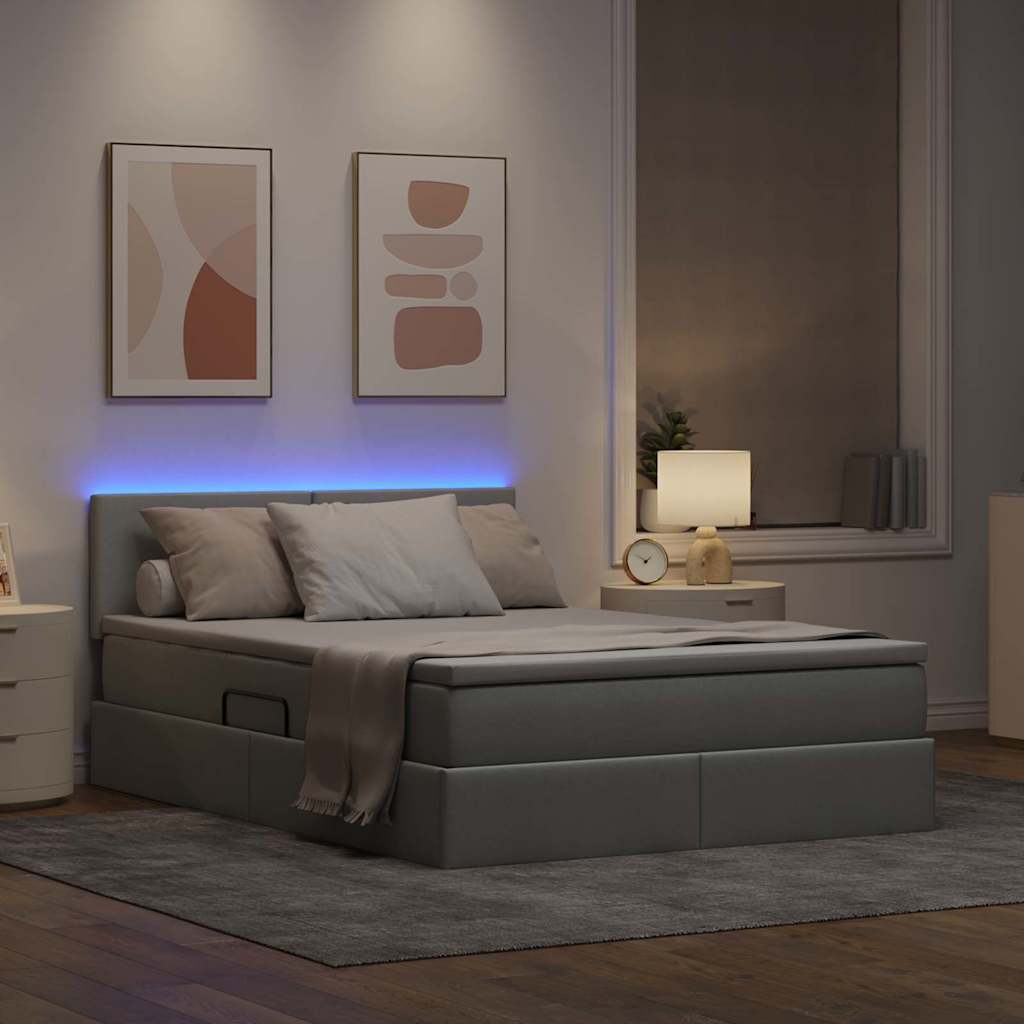 vidaXL LED Κρεβάτι αποθήκευσης με στρώμα Ανοιχτό γκρι 140 x 190 cm
