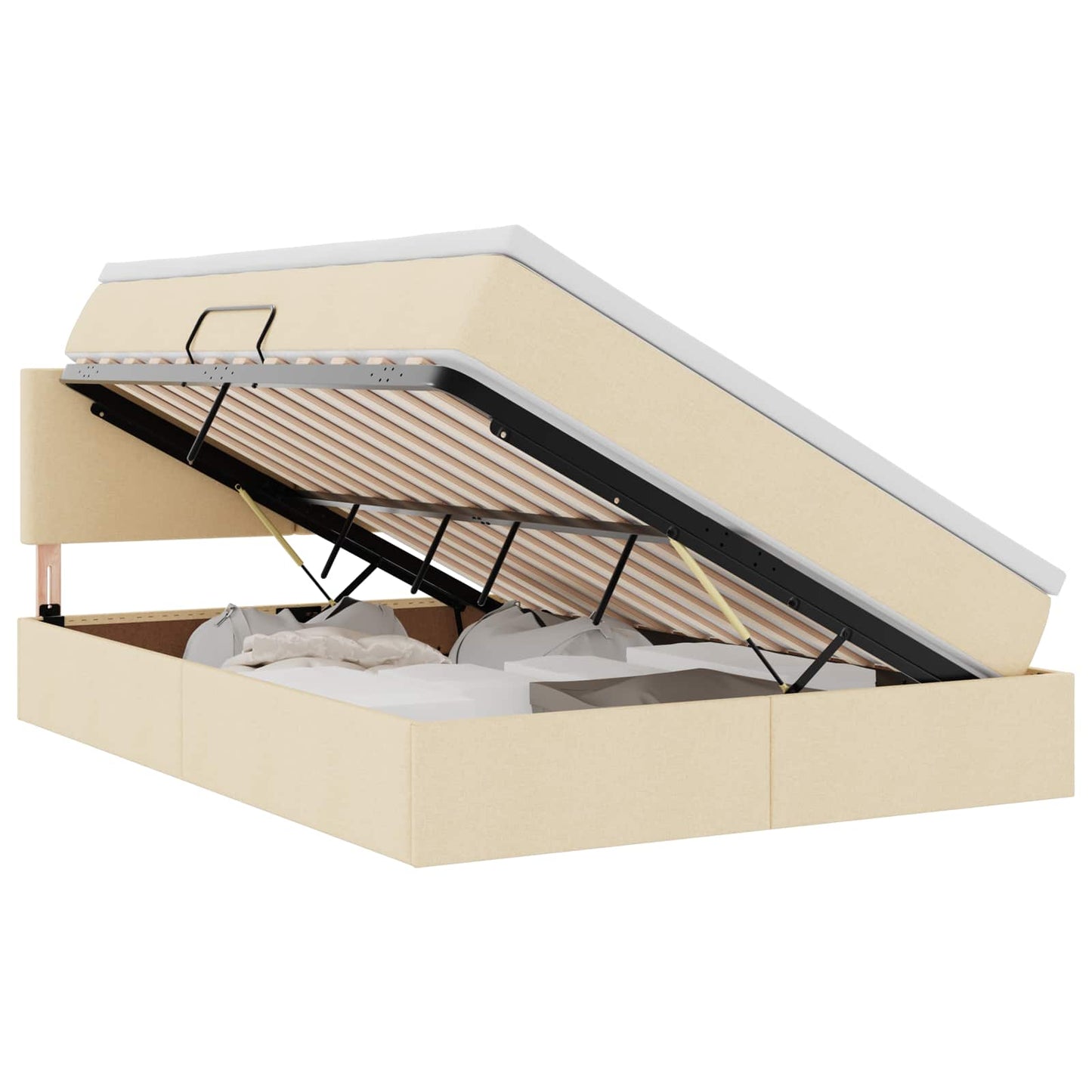 vidaXL LED Κρεβάτι αποθήκευσης με στρώμα Κρέμ 140 x 190 cm Ύφασμα