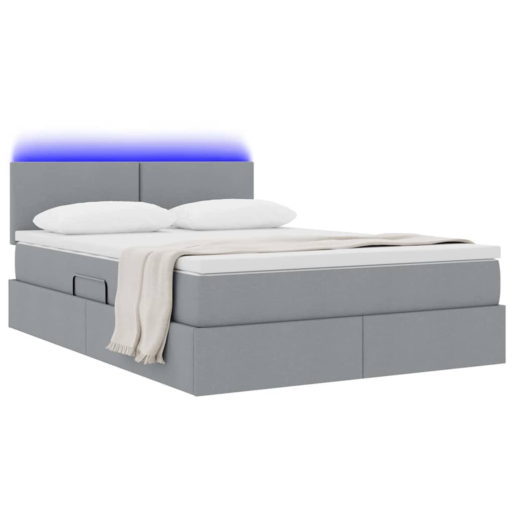 vidaXL LED Κρεβάτι αποθήκευσης με στρώμα Ανοιχτό γκρι 140 x 200 cm