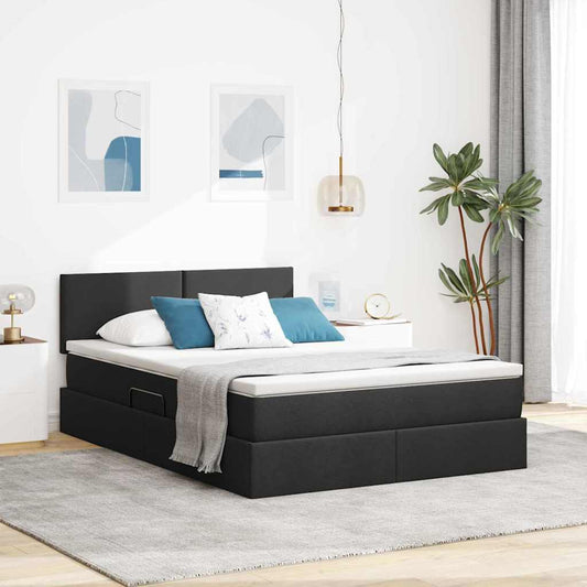 vidaXL LED Κρεβάτι αποθήκευσης με στρώμα Μαύρο 140 x 200 cm Ύφασμα