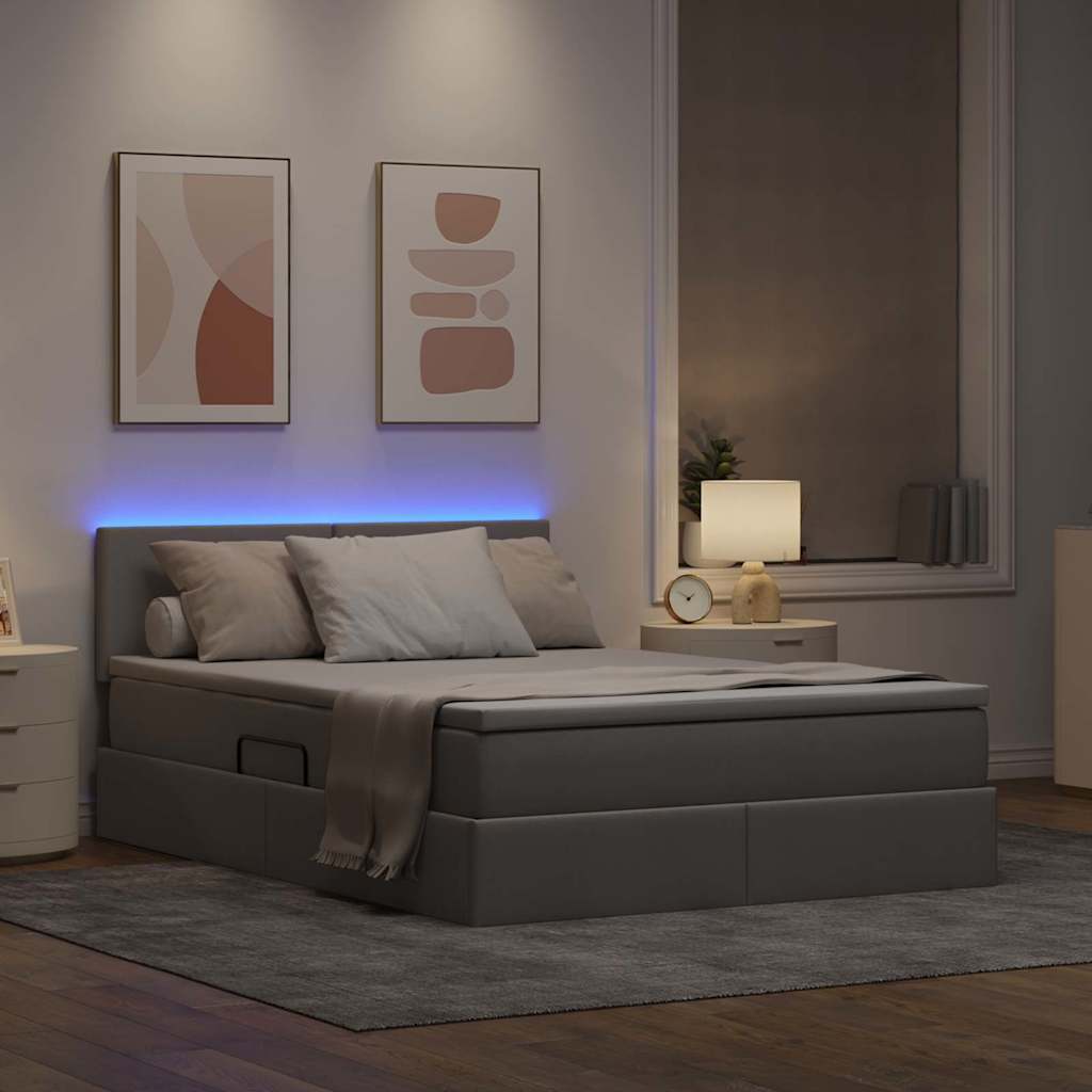 vidaXL LED Κρεβάτι αποθήκευσης με στρώμα Taupe 140 x 200 cm Ύφασμα
