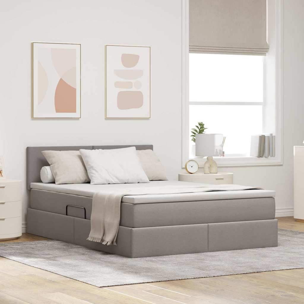 vidaXL LED Κρεβάτι αποθήκευσης με στρώμα Taupe 140 x 200 cm Ύφασμα
