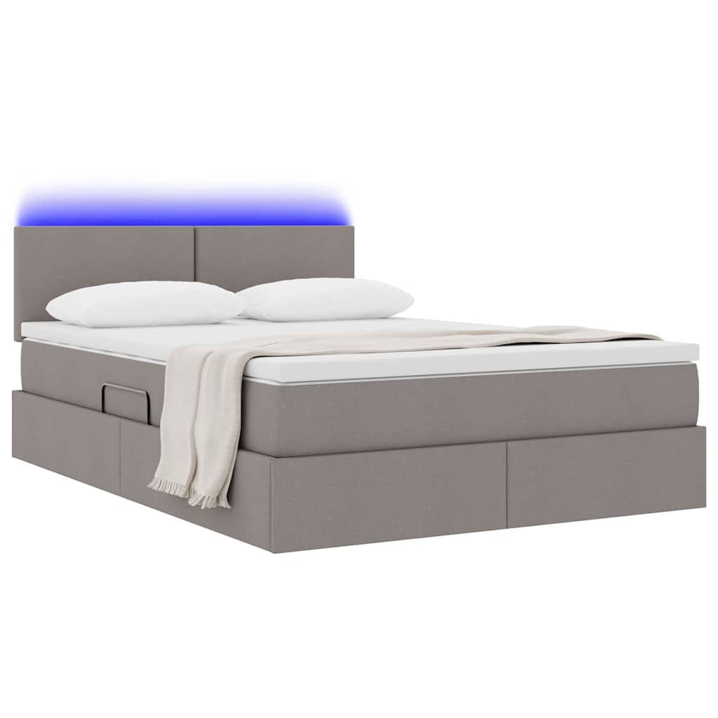 vidaXL LED Κρεβάτι αποθήκευσης με στρώμα Taupe 140 x 200 cm Ύφασμα