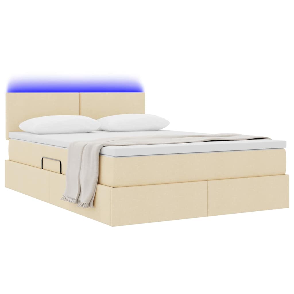 vidaXL LED Κρεβάτι αποθήκευσης με στρώμα Κρέμ 140 x 200 cm Ύφασμα