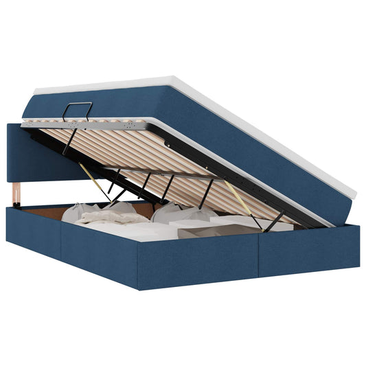 vidaXL LED Κρεβάτι αποθήκευσης με στρώμα Μπλε 140 x 200 cm Ύφασμα