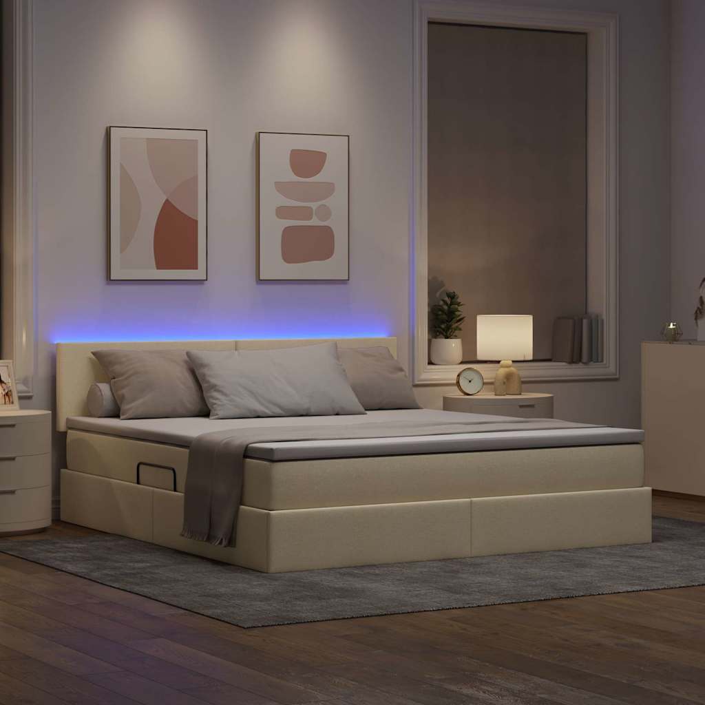 vidaXL LED Κρεβάτι αποθήκευσης με στρώμα Κρέμ 160 x 200 cm Ύφασμα