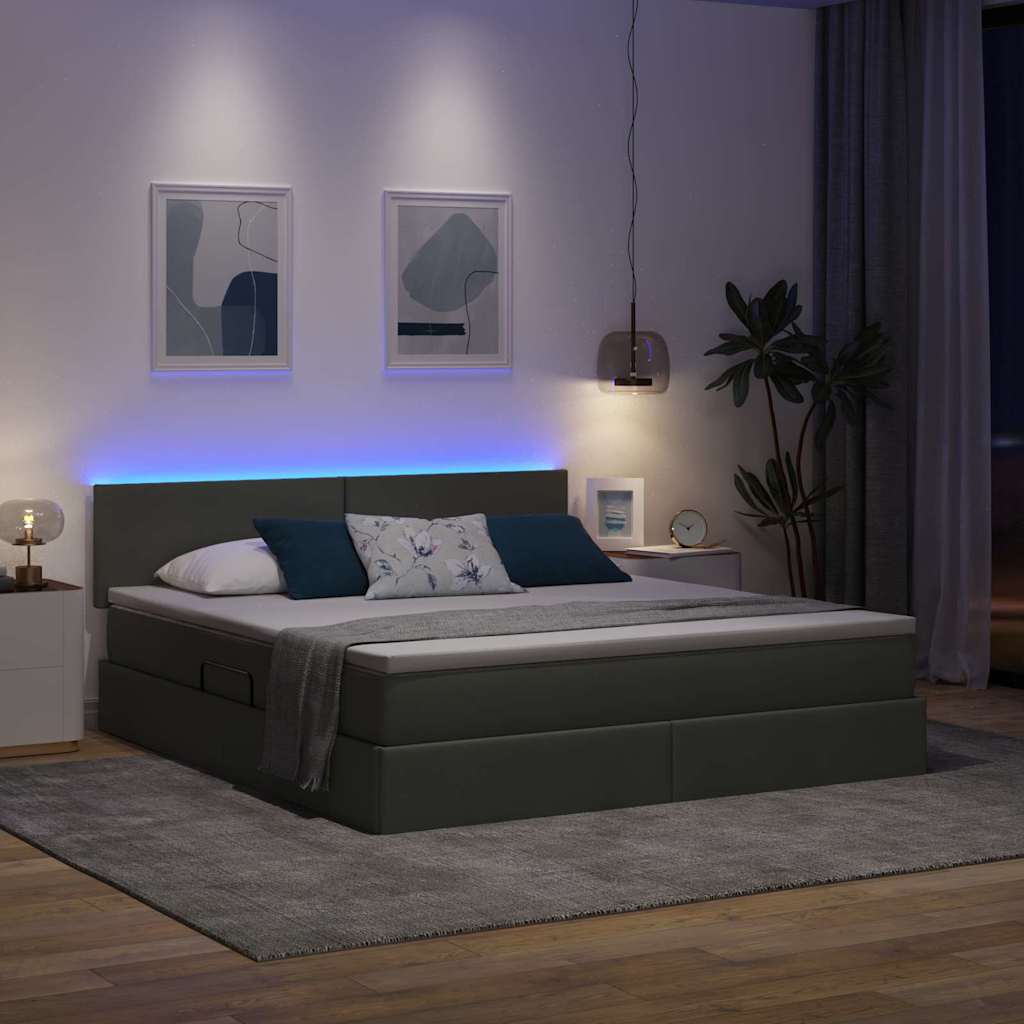 vidaXL LED Κρεβάτι αποθήκευσης με στρώμα Σκούρο Γκρι 180 x 200 cm
