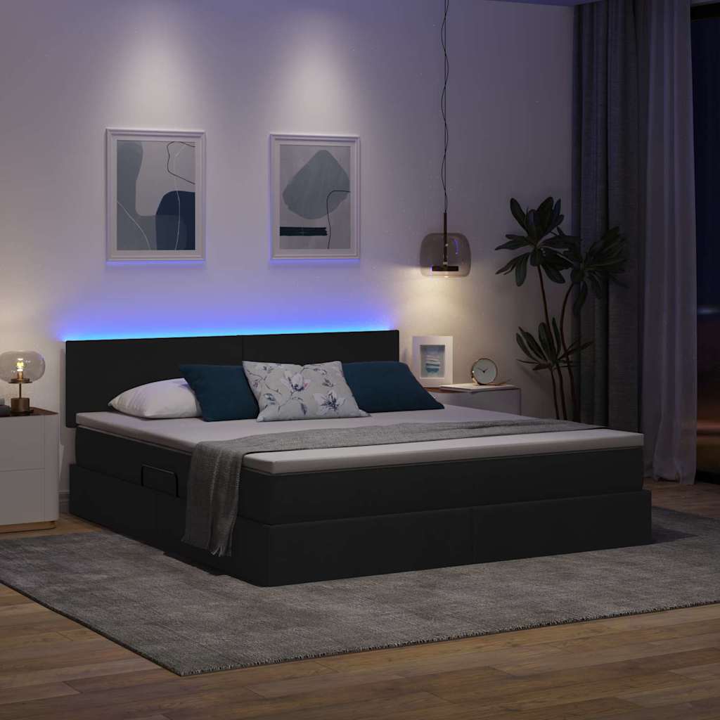 vidaXL LED Κρεβάτι αποθήκευσης με στρώμα Μαύρο 180 x 200 cm Ύφασμα