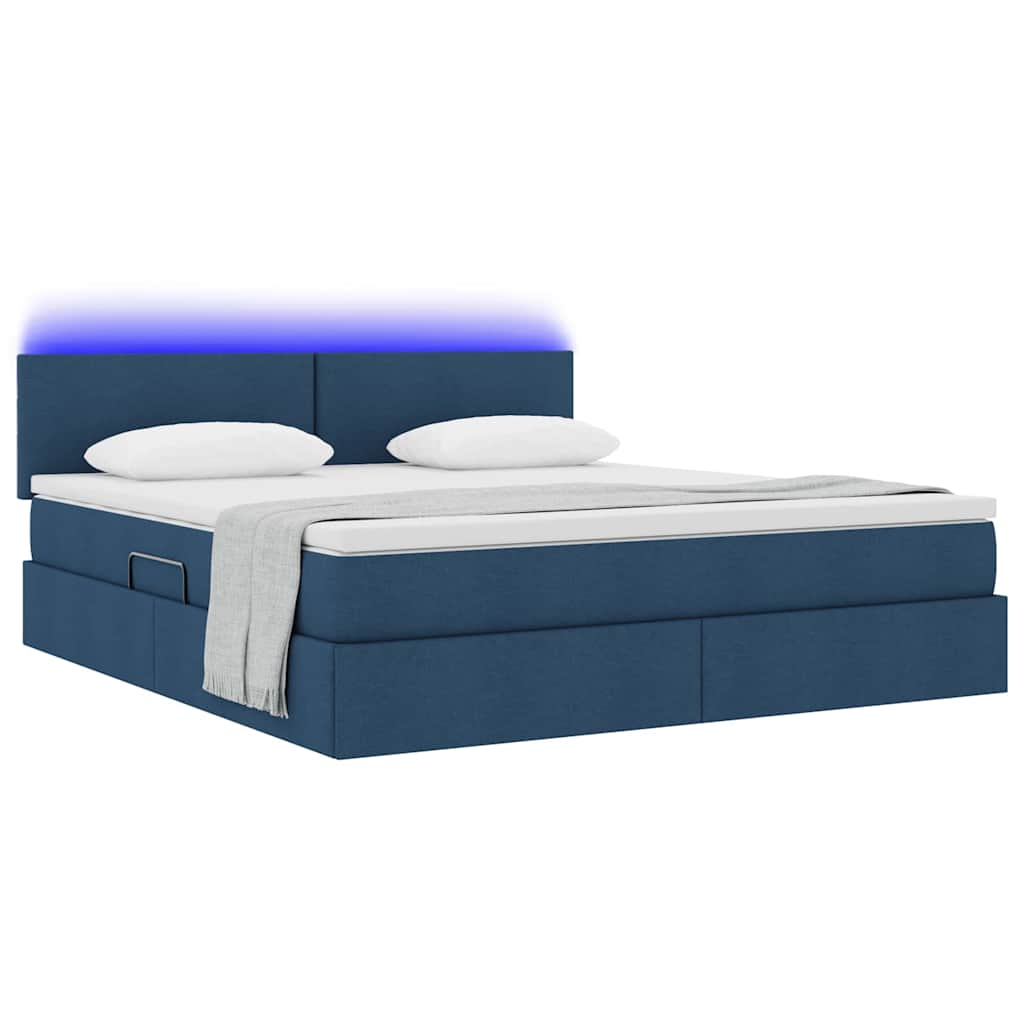vidaXL LED Κρεβάτι αποθήκευσης με στρώμα Μπλε 180 x 200 cm Ύφασμα