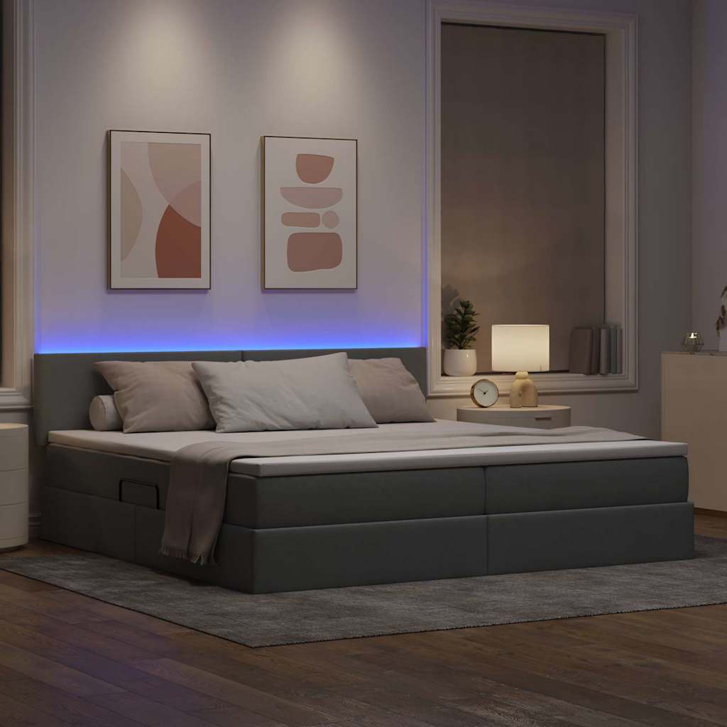 vidaXL LED Κρεβάτι αποθήκευσης με στρώμα Ανοιχτό γκρι 200 x 200 cm
