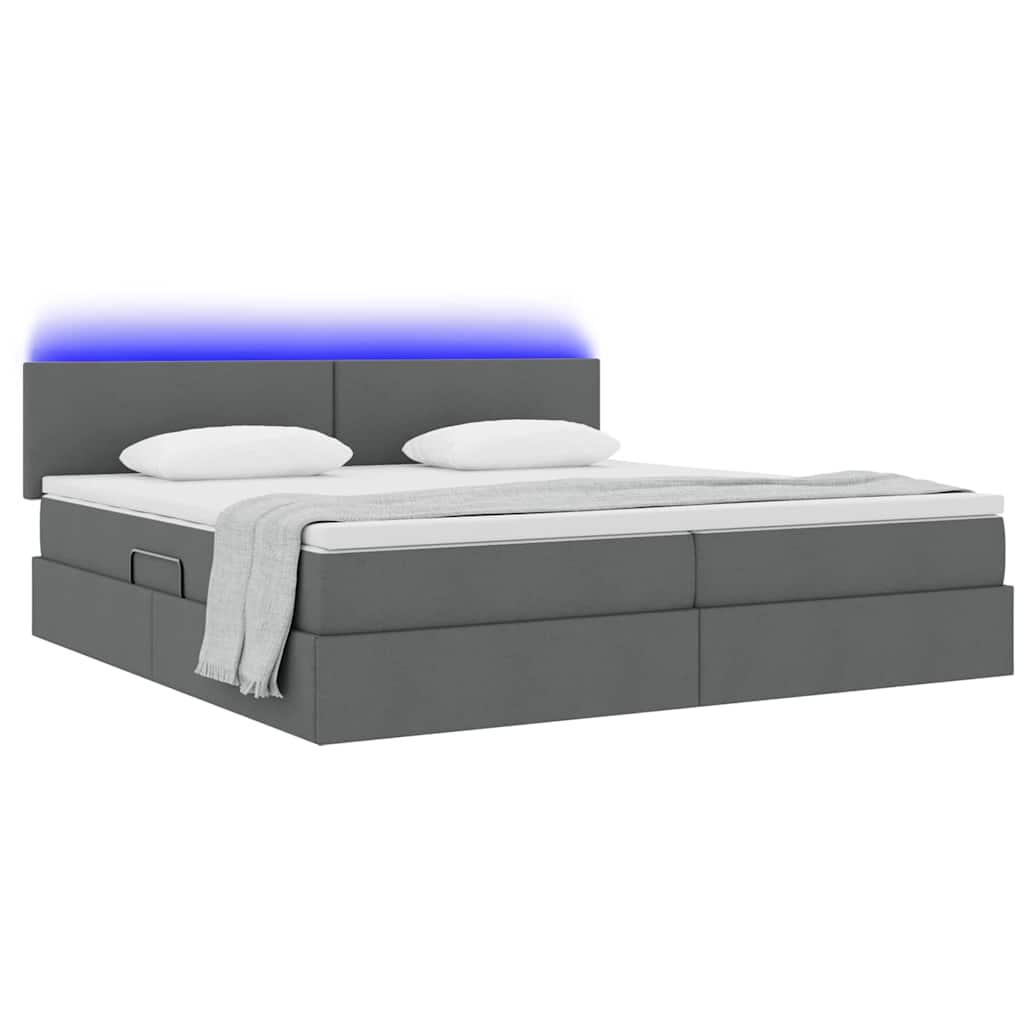 vidaXL LED Κρεβάτι αποθήκευσης με στρώμα Σκούρο Γκρι 200 x 200 cm