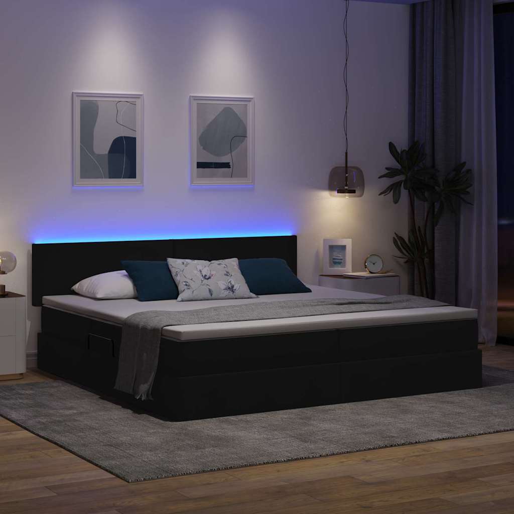 vidaXL LED Κρεβάτι αποθήκευσης με στρώμα Μαύρο 200 x 200 cm Ύφασμα