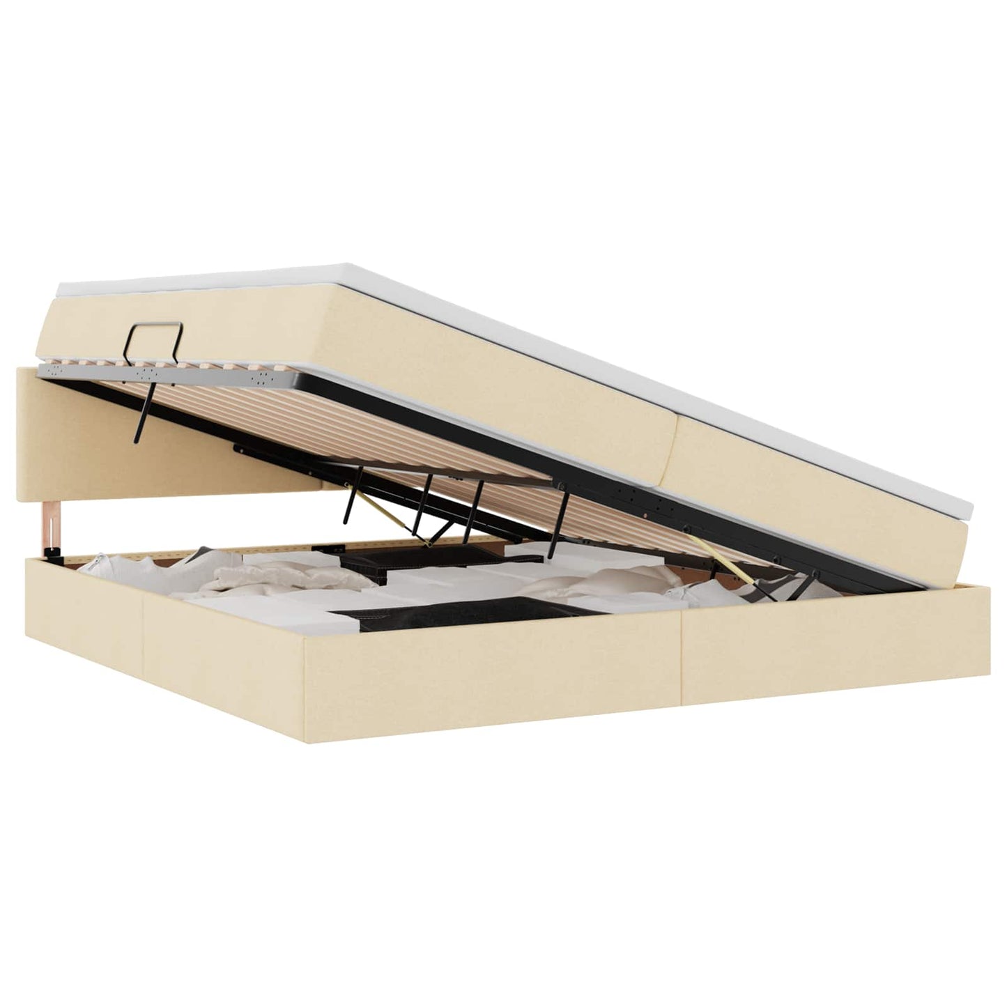 vidaXL LED Κρεβάτι αποθήκευσης με στρώμα Κρέμ 200 x 200 cm Ύφασμα
