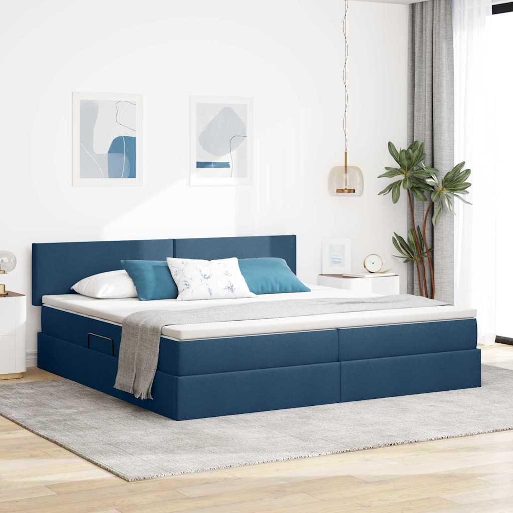 vidaXL LED Κρεβάτι αποθήκευσης με στρώμα Μπλε 200 x 200 cm Ύφασμα