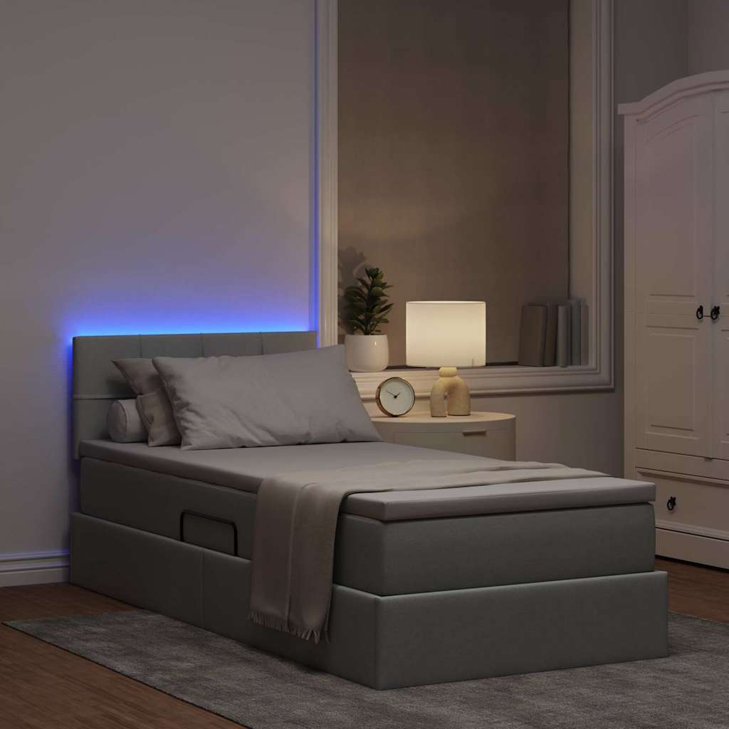 vidaXL LED Κρεβάτι αποθήκευσης με στρώμα Ανοιχτό γκρι 90 x 190 cm