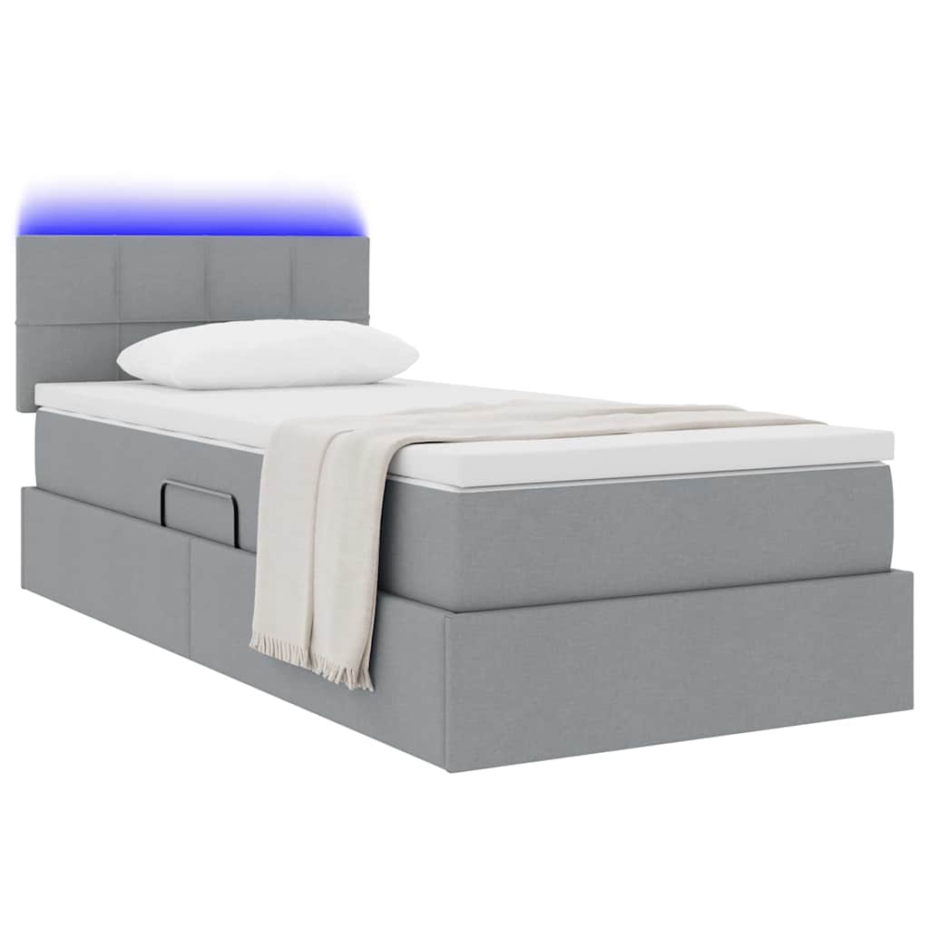 vidaXL LED Κρεβάτι αποθήκευσης με στρώμα Ανοιχτό γκρι 90 x 190 cm