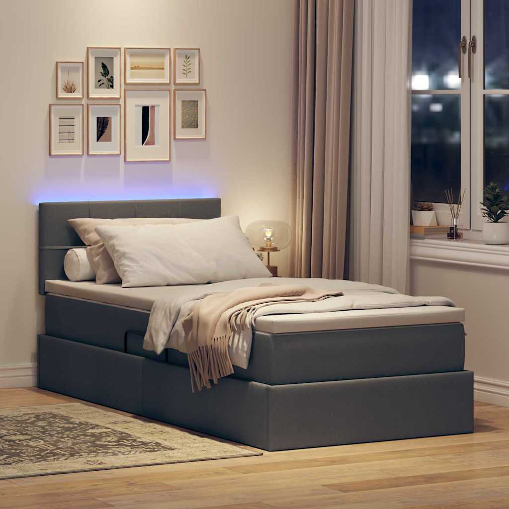 vidaXL LED Κρεβάτι αποθήκευσης με στρώμα Σκούρο Γκρι 90 x 200 cm