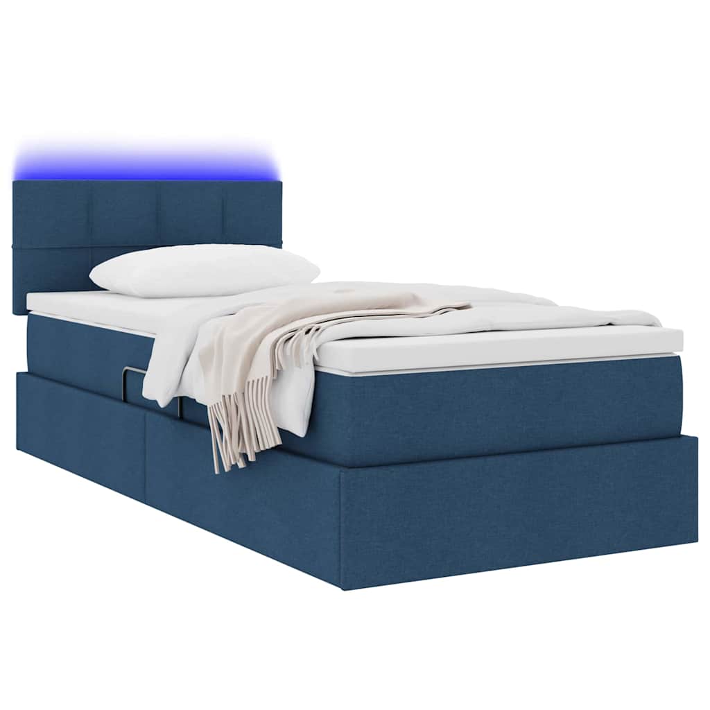 vidaXL LED Κρεβάτι αποθήκευσης με στρώμα Μπλε 90 x 200 cm Ύφασμα