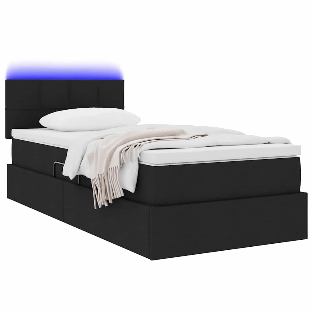 vidaXL LED Κρεβάτι αποθήκευσης με στρώμα Μαύρο 100 x 200 cm Ύφασμα