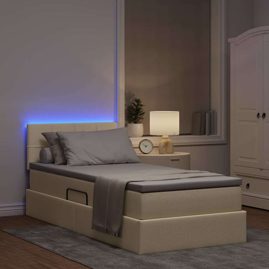 vidaXL LED Κρεβάτι αποθήκευσης με στρώμα Κρέμ 100 x 200 cm Ύφασμα