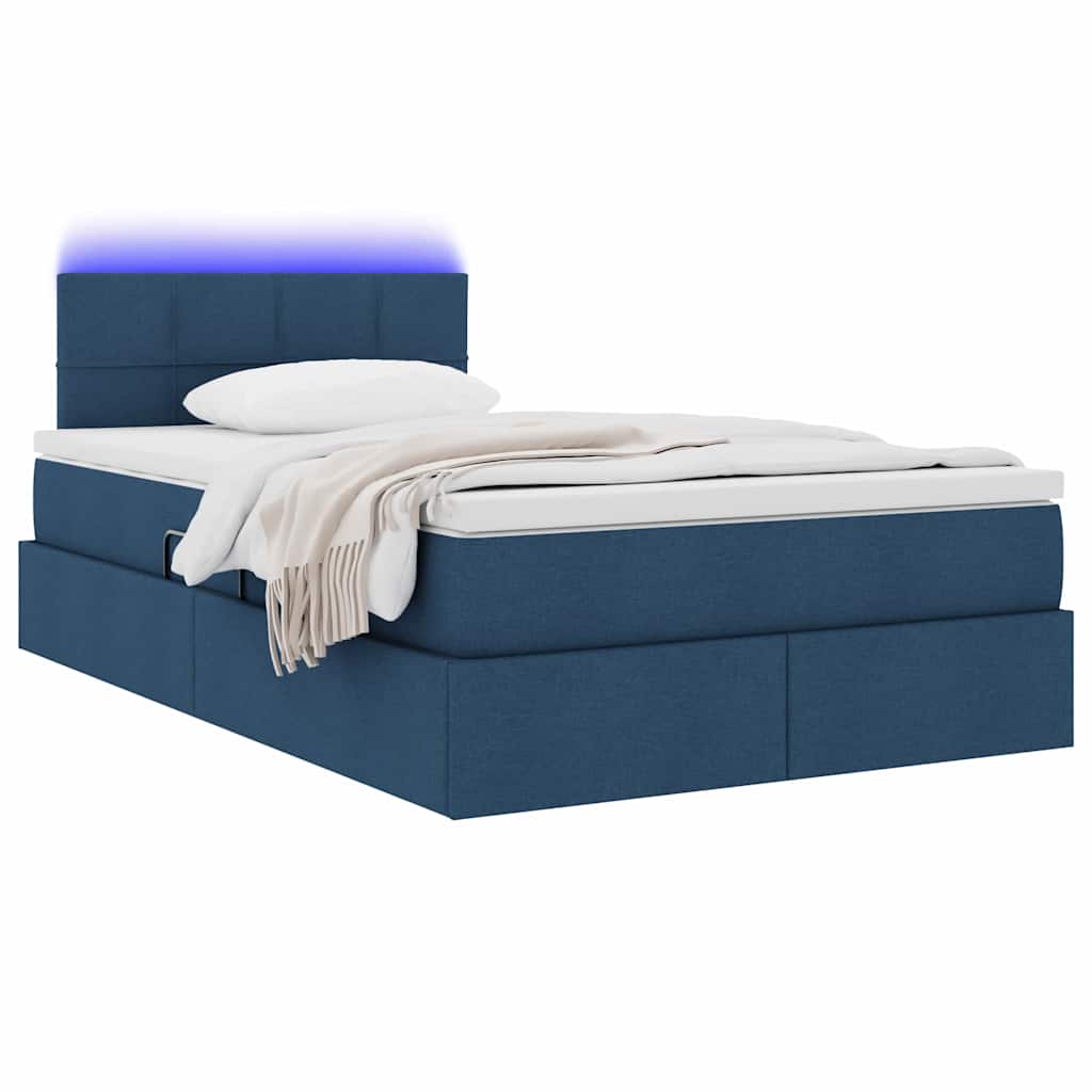 vidaXL LED Κρεβάτι αποθήκευσης με στρώμα Μπλε 120 x 190 cm Ύφασμα