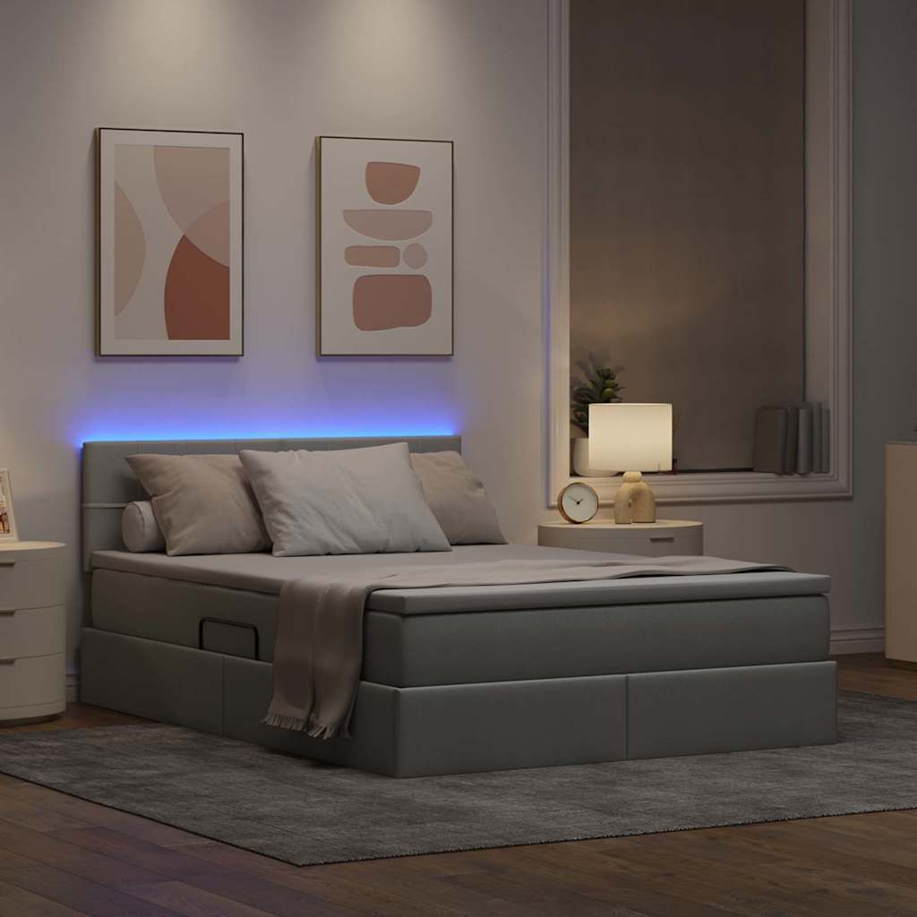 vidaXL LED Κρεβάτι αποθήκευσης με στρώμα Ανοιχτό γκρι 140 x 190 cm