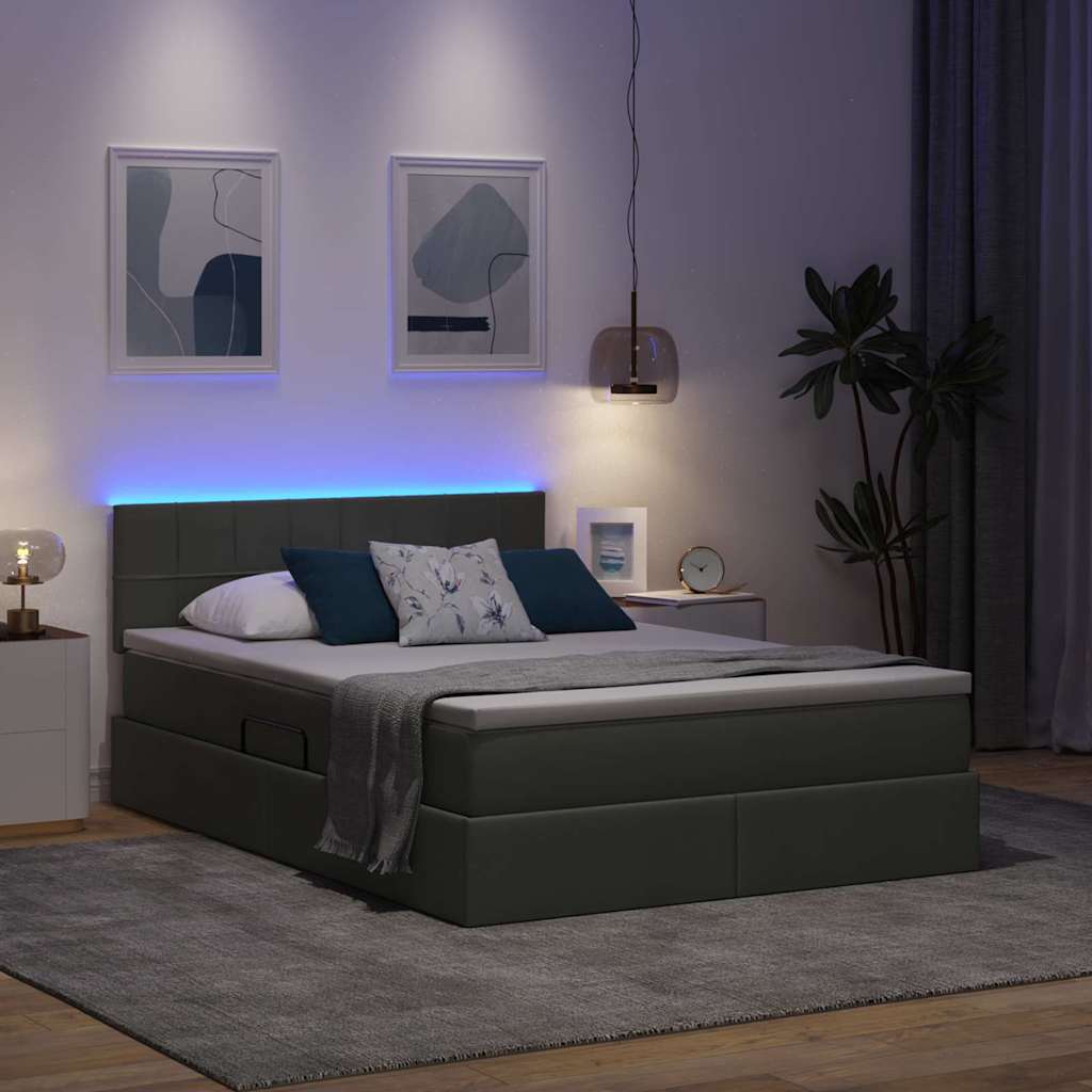 vidaXL LED Κρεβάτι αποθήκευσης με στρώμα Σκούρο Γκρι 140 x 190 cm