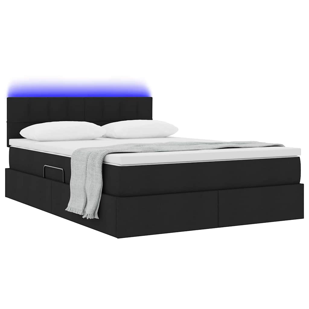 vidaXL LED Κρεβάτι αποθήκευσης με στρώμα Μαύρο 140 x 190 cm Ύφασμα