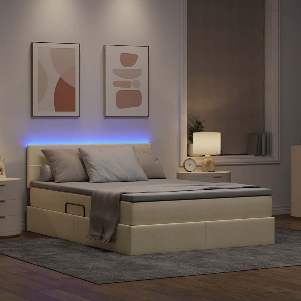 vidaXL LED Κρεβάτι αποθήκευσης με στρώμα Κρέμ 140 x 190 cm Ύφασμα