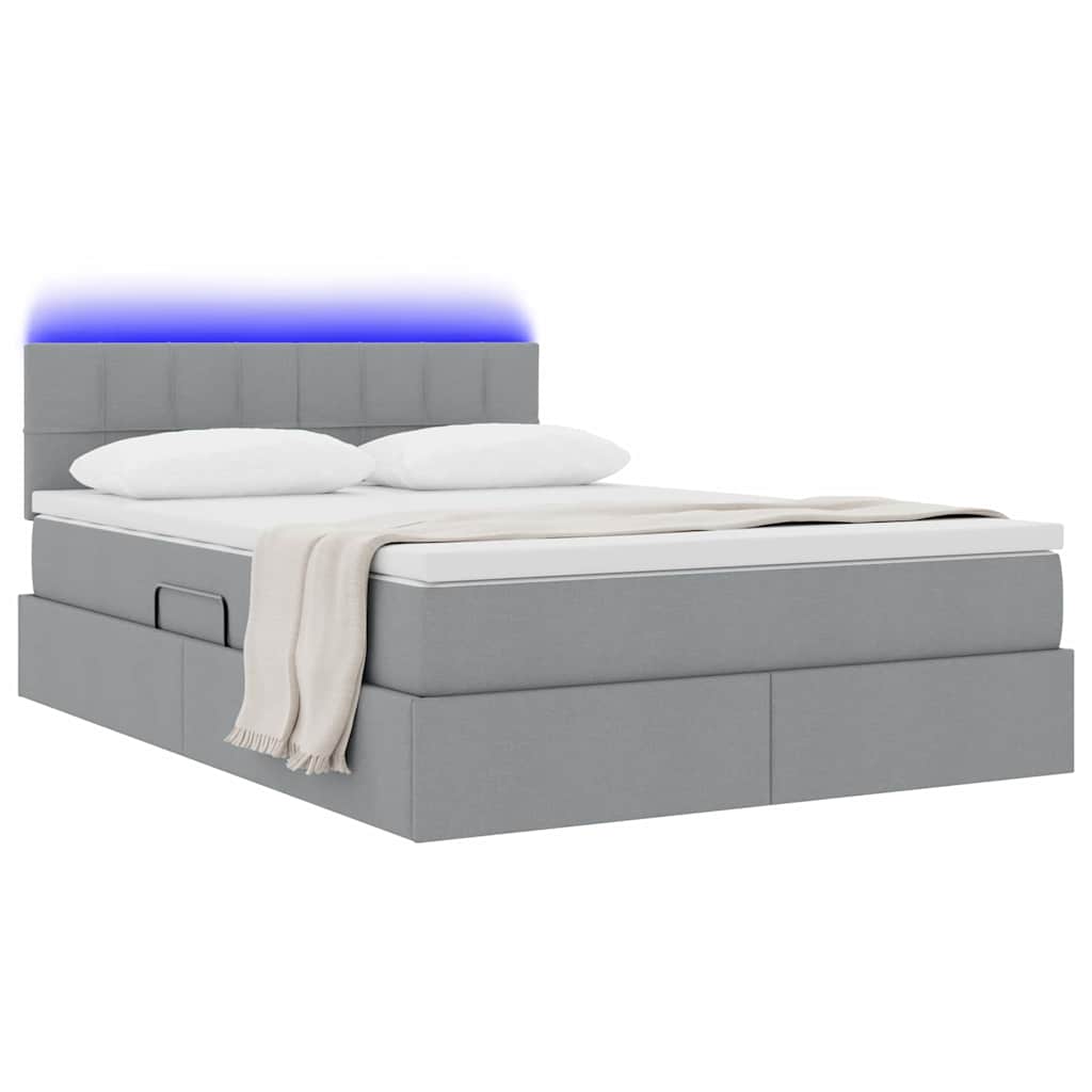 vidaXL LED Κρεβάτι αποθήκευσης με στρώμα Ανοιχτό γκρι 140 x 200 cm