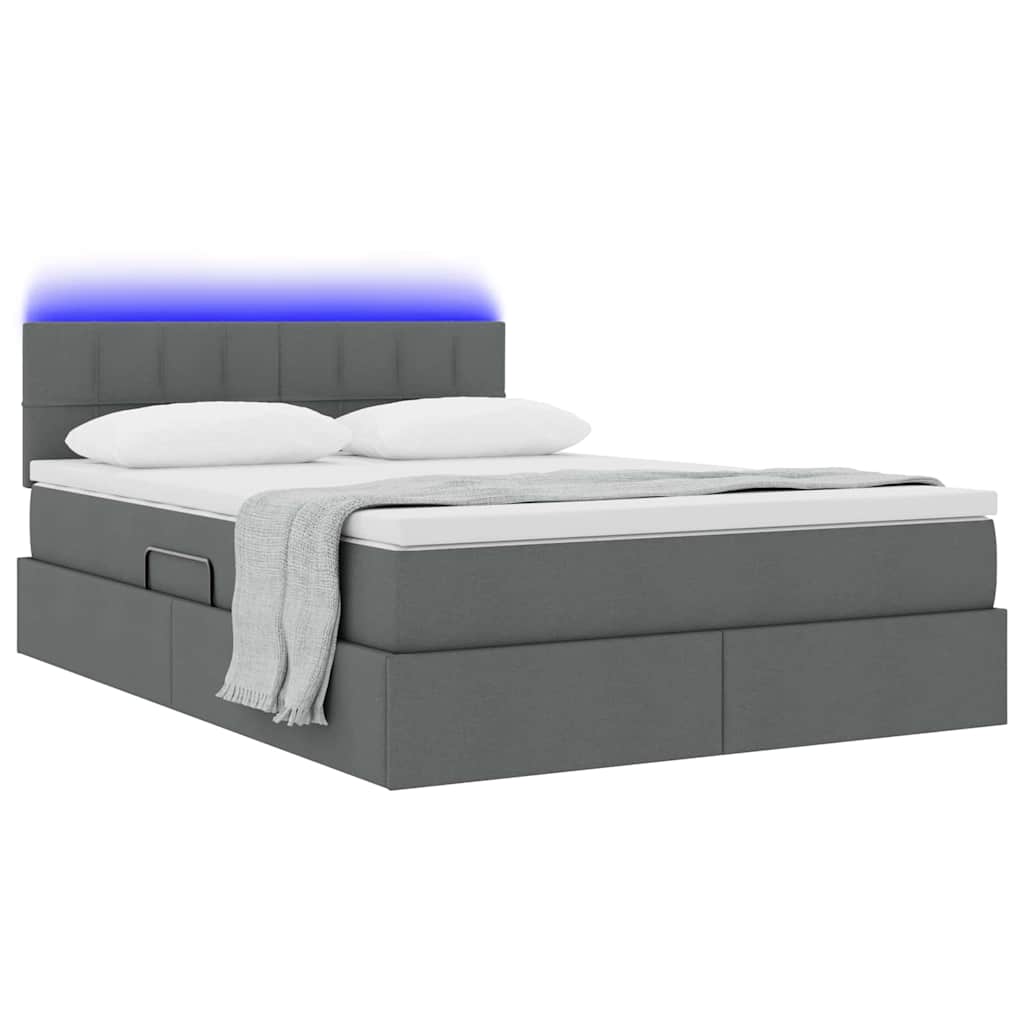 vidaXL LED Κρεβάτι αποθήκευσης με στρώμα Σκούρο Γκρι 140 x 200 cm