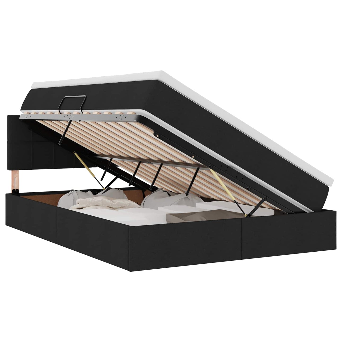 vidaXL LED Κρεβάτι αποθήκευσης με στρώμα Μαύρο 140 x 200 cm Ύφασμα