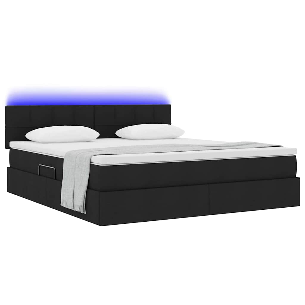 vidaXL LED Κρεβάτι αποθήκευσης με στρώμα Μαύρο 160 x 200 cm Ύφασμα