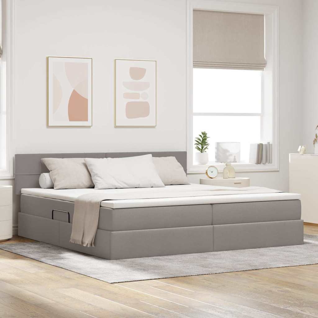 vidaXL LED Κρεβάτι αποθήκευσης με στρώμα Taupe 200 x 200 cm Ύφασμα