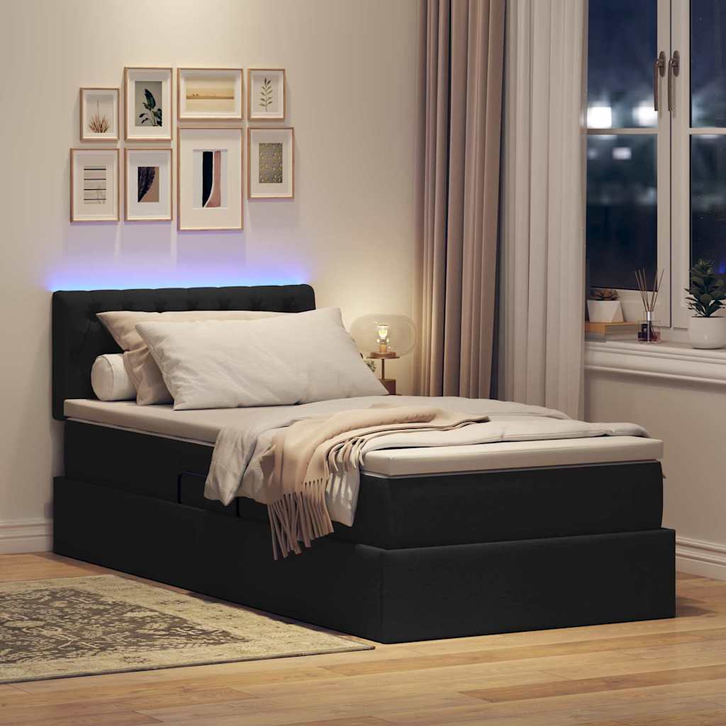 vidaXL LED Κρεβάτι αποθήκευσης με στρώμα Μαύρο 90 x 190 cm Ύφασμα