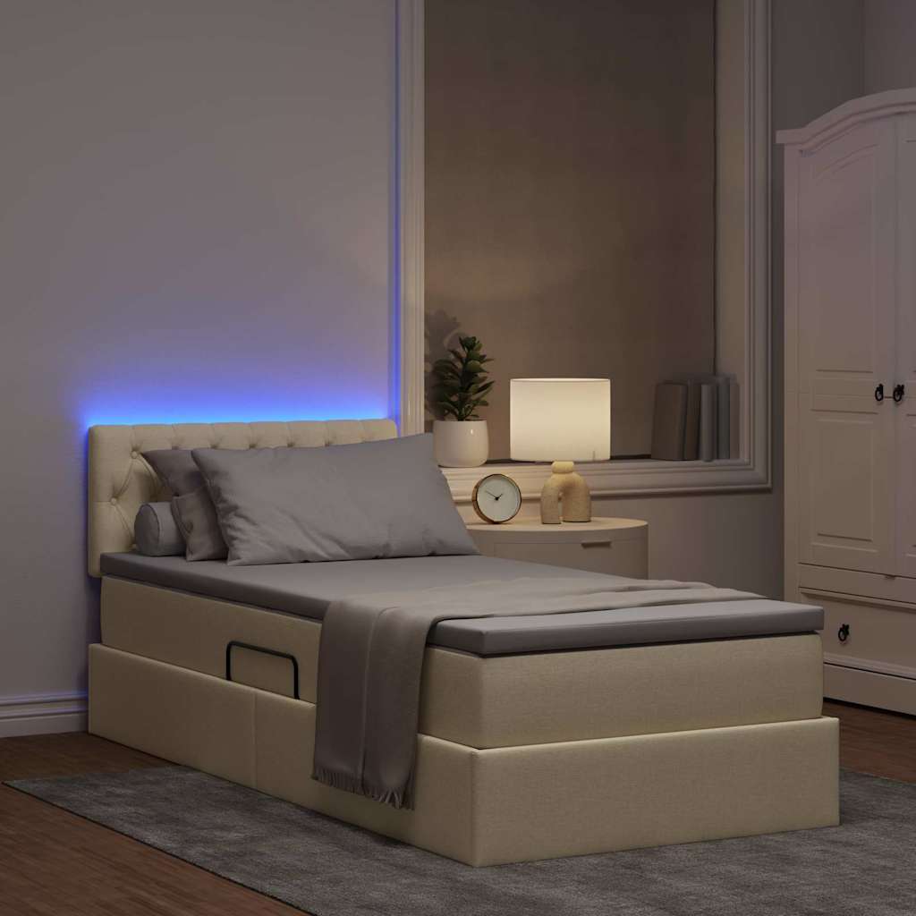 vidaXL LED Κρεβάτι αποθήκευσης με στρώμα Κρέμ 90 x 190 cm Ύφασμα