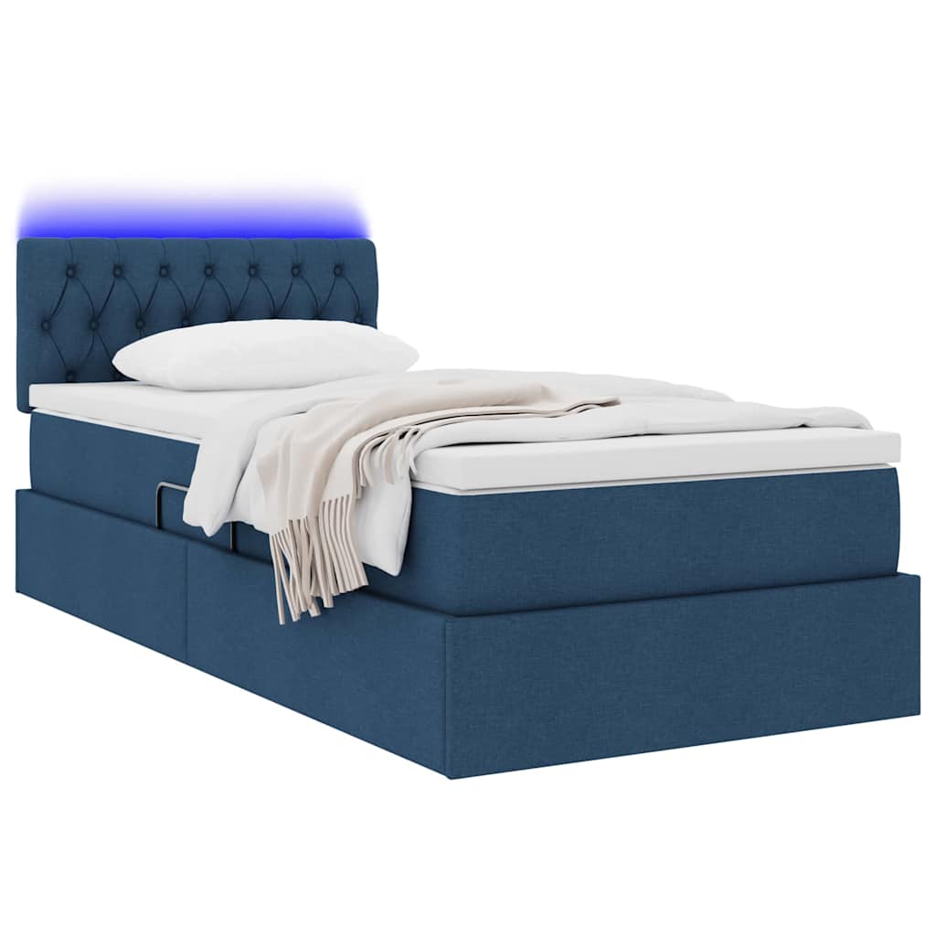 vidaXL LED Κρεβάτι αποθήκευσης με στρώμα Μπλε 90 x 190 cm Ύφασμα