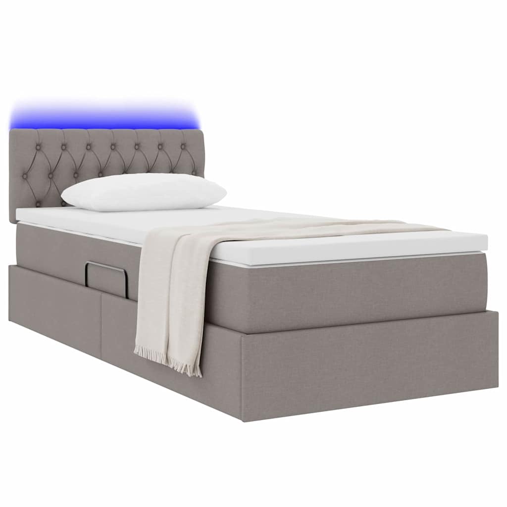 vidaXL LED Κρεβάτι αποθήκευσης με στρώμα Taupe 90 x 200 cm Ύφασμα