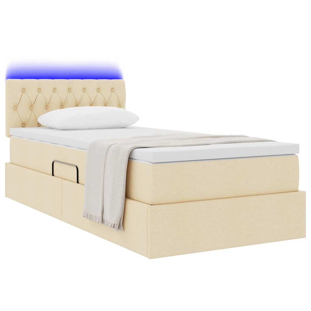 vidaXL LED Κρεβάτι αποθήκευσης με στρώμα Κρέμ 90 x 200 cm Ύφασμα