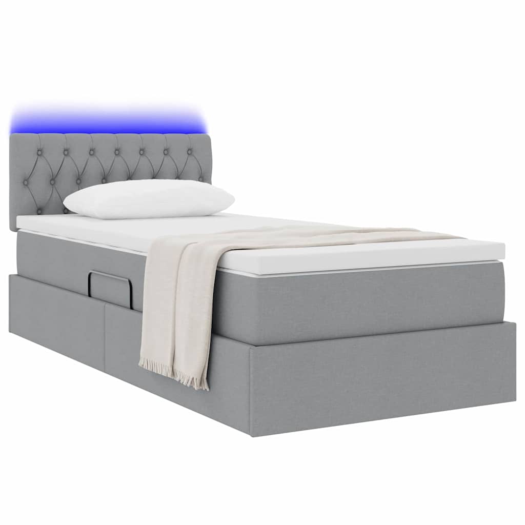 vidaXL LED Κρεβάτι αποθήκευσης με στρώμα Ανοιχτό γκρι 100 x 200 cm