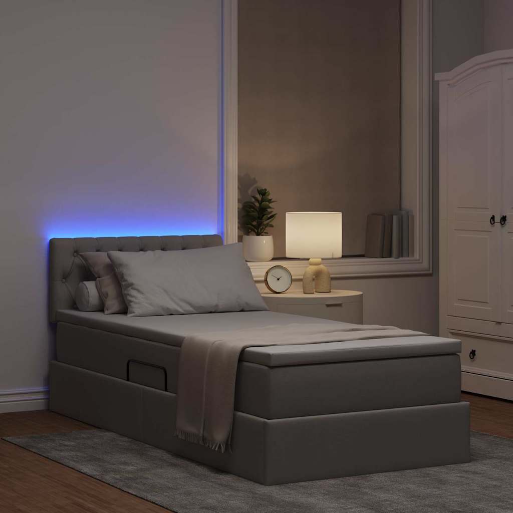 vidaXL LED Κρεβάτι αποθήκευσης με στρώμα Taupe 100 x 200 cm Ύφασμα